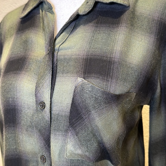 Rails Women’s Black and Green Long Sleeve Button Down Flannel Shirt Size XS - Picture 2 of 6